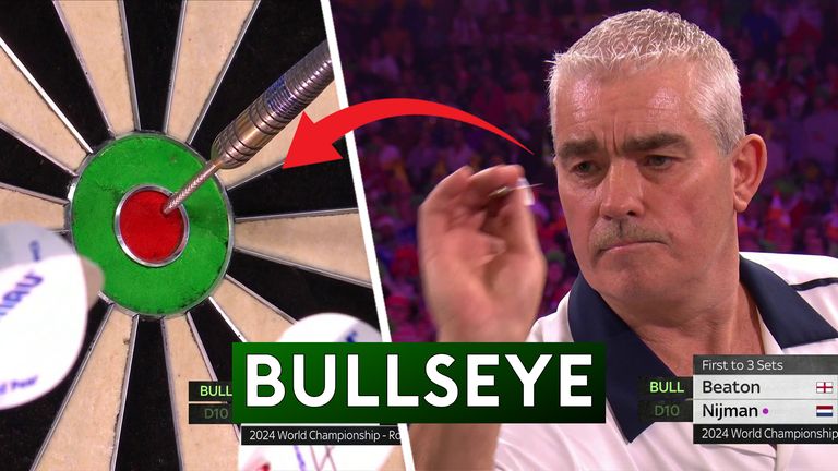 Steve Beaton began his night in style with a bullseye checkout as he won the opening set in his clash against Wessel Nijman at the World Darts Championship.