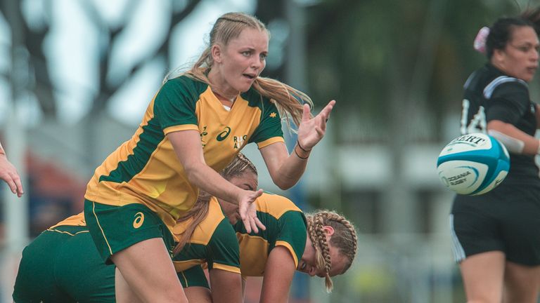 LAUTOKA, FIJI - NOVEMBER 22: Remi Wilton of Australia A during the Oceania Rugby Women's Championship Series match between the New Zealand Black Ferns Development XV and Australia A at Churchill Park on November 22, 2019 in Lautoka, Fiji. (Photo by Getty Images/Getty Images)