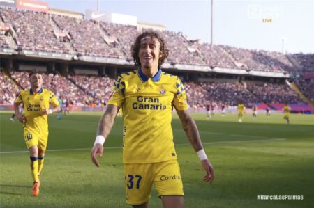 فيديو | فابيو سيلفا يُسجل هدف لاس بالماس الثاني أمام برشلونة