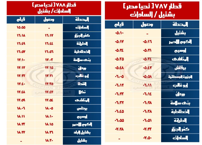 مواعيد القطارات على خطي القنطرة شرق / بئر العبد و بشتيل / كفر داوود / السادات 1 مواعيد القطارات على خطي القنطرة شرق / بئر العبد و بشتيل / كفر داوود / السادات