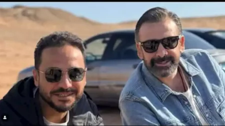 "سنغزو العالم".. بيتر ميمي مع كريم عبد العزيز من كواليس تصوير فيلم "الأرض السوداء"
