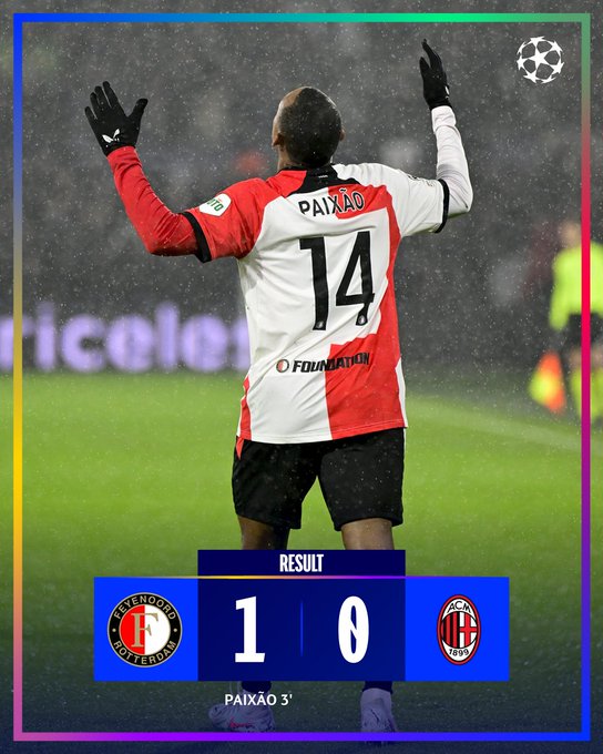 فينورد يهزم ميلان بهدف مبكر في دوري أبطال أوروبا 1 فينورد يهزم ميلان بهدف مبكر في دوري أبطال أوروبا