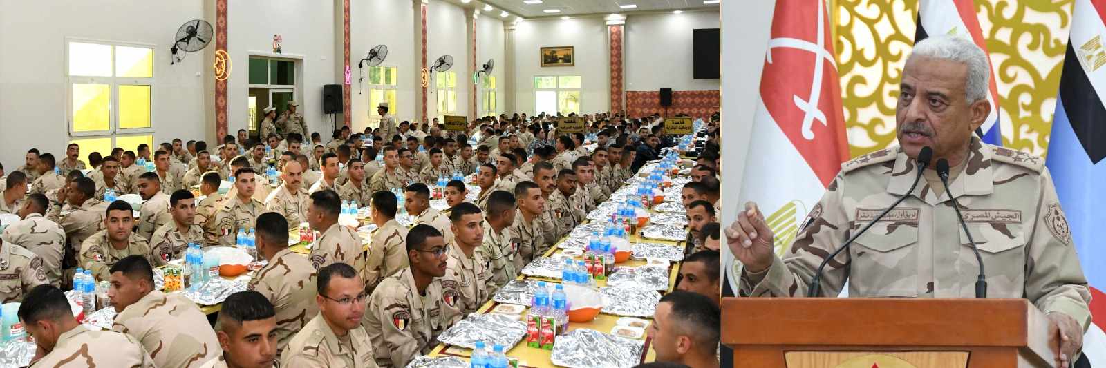 وزير الدفاع يشارك مقاتلى الجيش الثانى الميدانى تناول وجبة الإفطار.. شاهد
