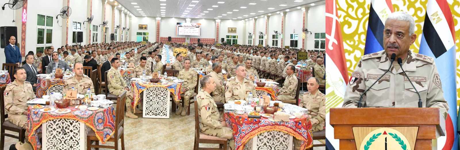 وزير الدفاع يشارك مقاتلى الجيش الثانى الميدانى تناول وجبة الإفطار.. شاهد