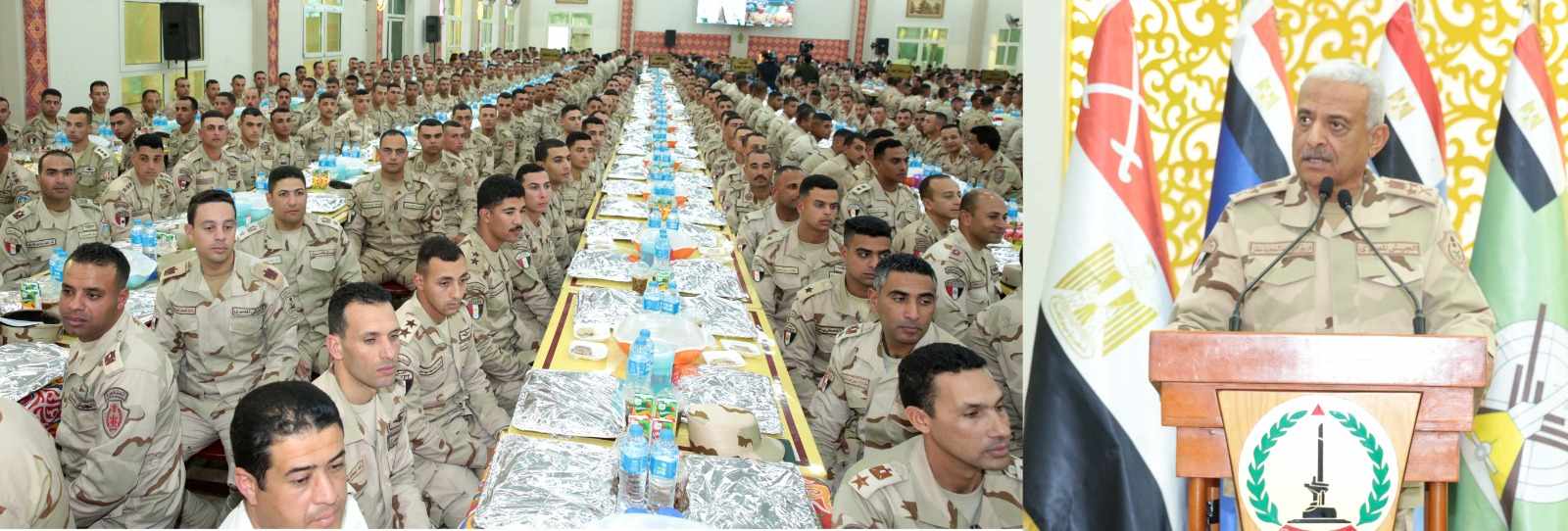 وزير الدفاع يشارك مقاتلى الجيش الثانى الميدانى تناول وجبة الإفطار.. شاهد