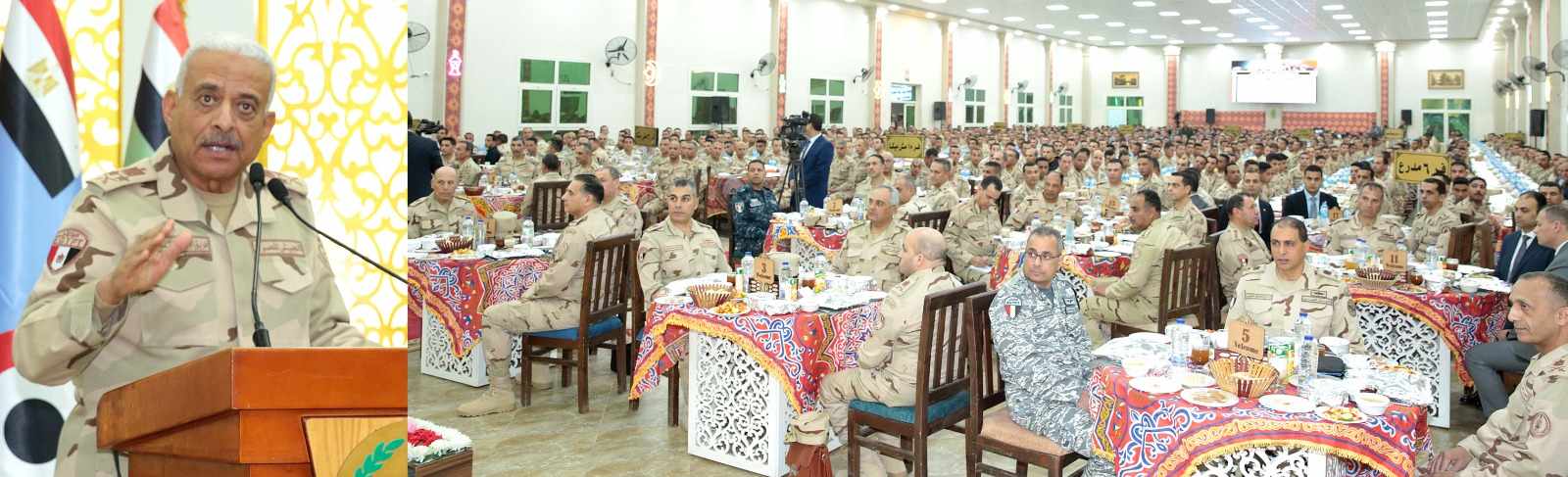 وزير الدفاع يشارك مقاتلى الجيش الثانى الميدانى تناول وجبة الإفطار.. شاهد
