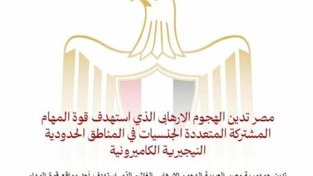 مصر تدين هجوما إرهابيا استهدف قوة متعددة الجنسيات بالحدود النيجيرية الكاميرونية