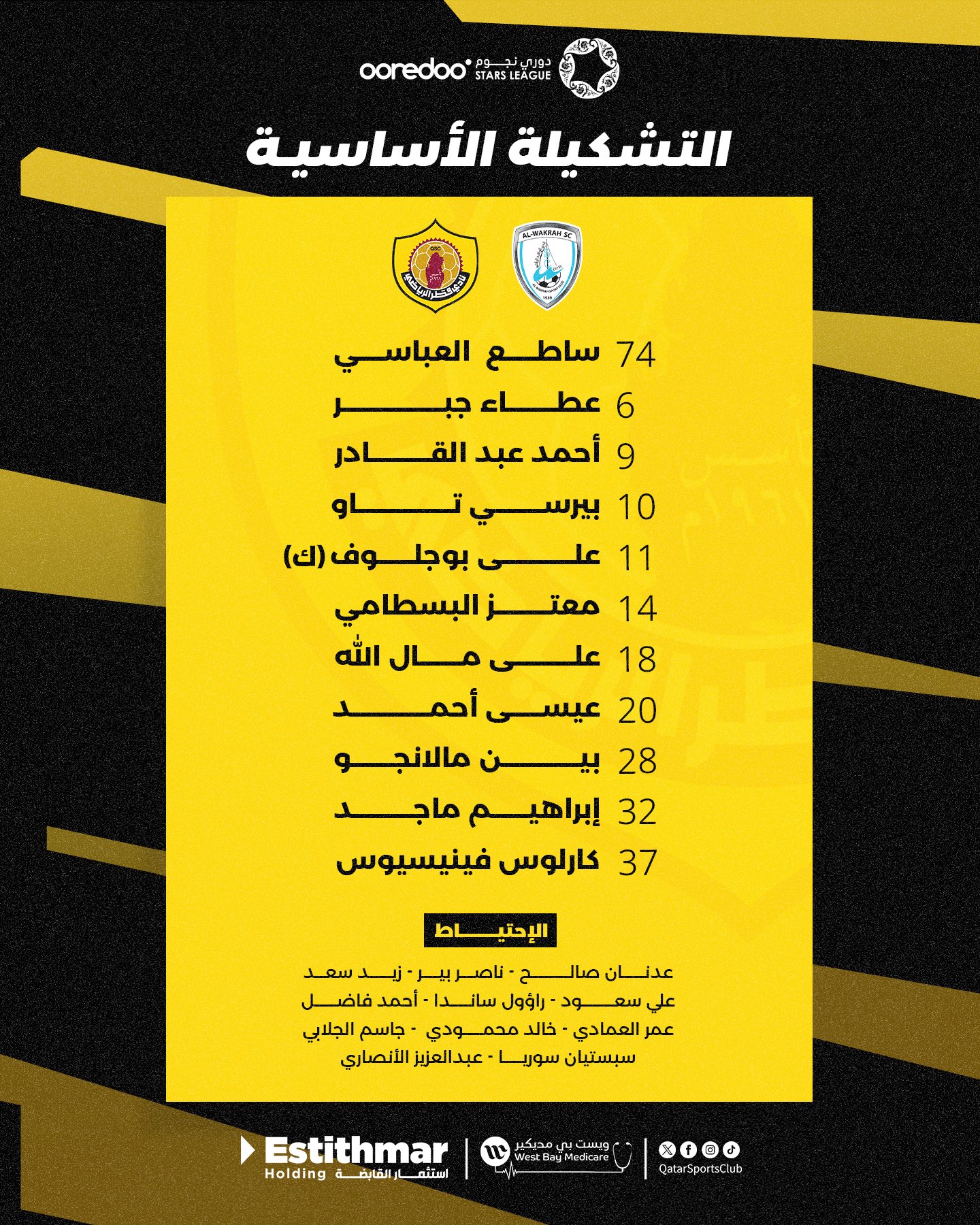 تشكيل قطر ضد الوكرة بالدوري القطري.. موقف أحمد عبد القادر 1 تشكيل قطر ضد الوكرة بالدوري القطري.. موقف أحمد عبد القادر
