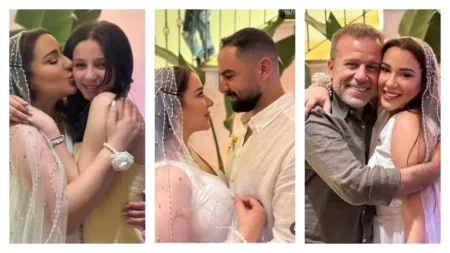 19 صورة من عقد قران أسماء شريف منير بحضور والدها وابنتها
