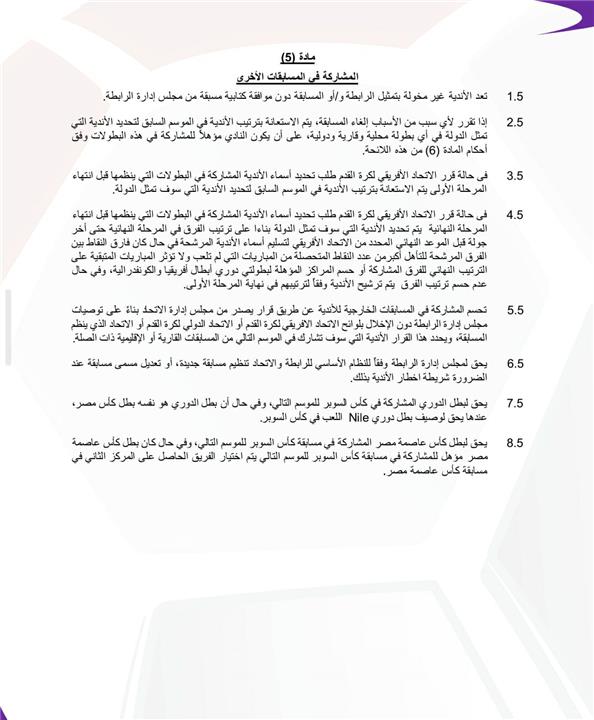 تحديد الاندية المشاركة في بطولات افريقيا