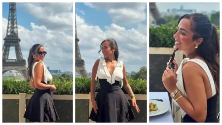 بعد ظهورها مع تامر حسني..آية سليم بإطلالة جريئة أمام برج إيفل