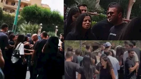 انهيار مريم عامر منيب في جنازة خطيبها الراحل عمرو ستين (صور)