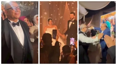 وصلة رقص بين صلاح عبدالله وبيومي فؤاد في حفل زفاف نجل الأخير (صور)