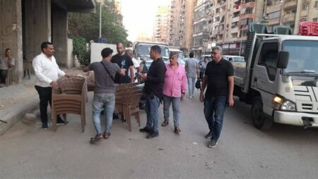 رفع ٦٠٠ حالة إشغال بشوارع عز الدين عمر وترسا وضياء والعريش بالطالبية