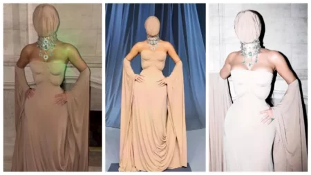 أخفت وجهها.. إطلالة صادمة لـ كيم كاردشيان في حفل أكاديمية الفنون بأمريكا