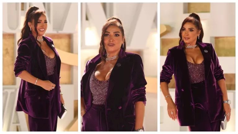 بدلة قطيفة جريئة.. روجينا تتألق في الجونة السينمائي بدلة قطيفة جريئة.. روجينا تتألق في الجونة السينمائي