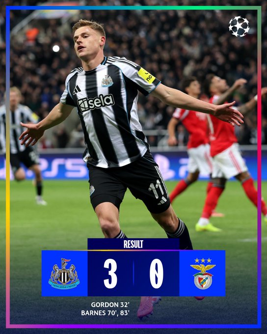 نيوكاسل يضرب بنفيكا بثلاثية نظيفة في دوري الأبطال 1 نيوكاسل يضرب بنفيكا بثلاثية نظيفة في دوري الأبطال