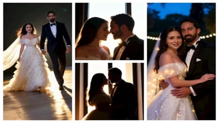 بفستان الزفاف.. 20 صورة لـ مي عز الدين وعريسها بالذكاء الاصطناعي