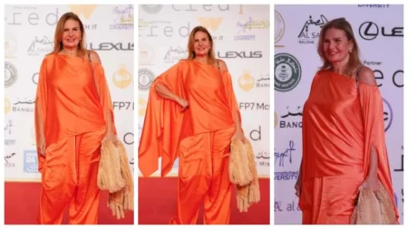 بـ"البرتقالي المبهج".. إطلالة مميزة لـ يسرا في مهرجان القاهرة السينمائي