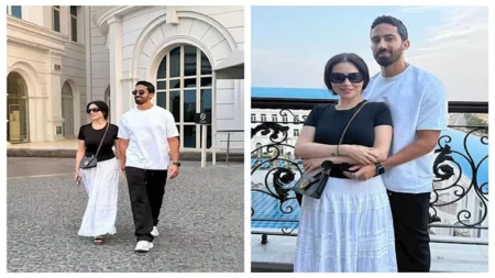 "من كتب الكتاب لشهر العسل".. صور رومانسية جمعت مي عز الدين وأحمد تيمور