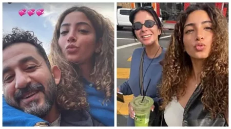 لي لي تهنئ والديها أحمد حلمي ومنى زكي بعيد ميلادهما