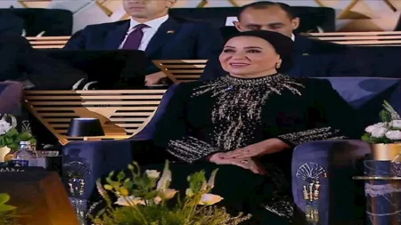 ماذا تعني النقوش الفرعونية على فستان انتصار السيسي في حفل افتتاح المتحف المصري الكبير؟