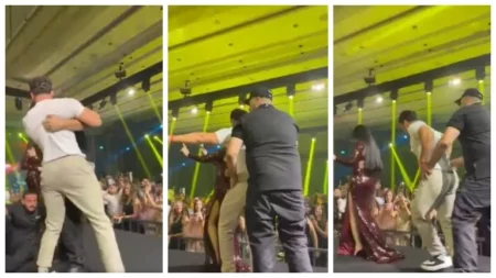 فيديو وصور..اقتحام معجب على مسرح حفل هيفاء وهبي وتدخل الأمن لإنقاذها