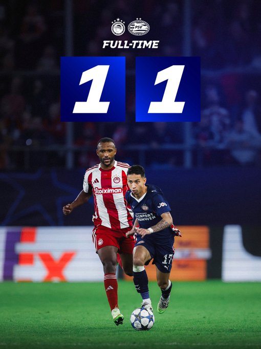 التعادل الإيجابي يحسم لقاء أولمبياكوس وآيندهوفن بدوري أبطال أوروبا