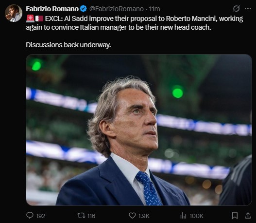 السد القطري يفتح ملف مانشيني من جديد بعرض ضخم لإقناع المدرب الإيطالي