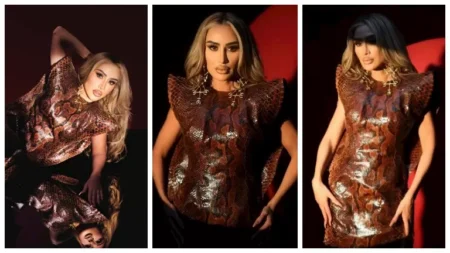 "فستان جلد الثعبان".. مايا دياب تظهر بإطلالة غريبة احتفالًا بنهاية 2025