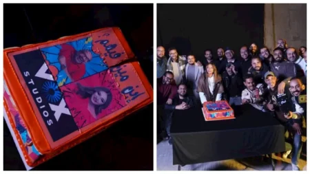 ليلى علوي وبيومي فؤاد يحتفلان بانتهاء تصوير فيلم "ابن مين فيهم"