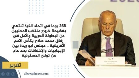 365 يومًا في اتحاد الكرة تنتهي بفضيحة خروج منتخب المحليين من البطولة مصر24والأمل في رفاق محمد صلاح بكأس الأمم الأفريقية.. مجلس أبو ريدة بين الإيجابيات والإخفاقات بعد عام من تولي المسئولية