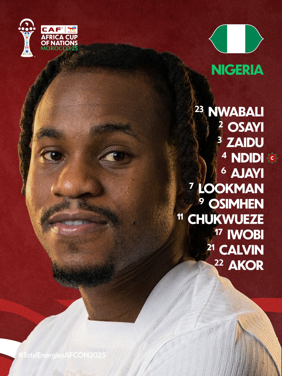 كأس أمم إفريقيا 2025.. نيجيريا تعلن تشكيلها أمام تنزانيا فى المجموعة الثالثة