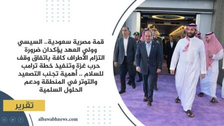 قمة مصرية سعودية.. السيسي وولي العهد يؤكدان ضرورة التزام الأطراف كافة باتفاق وقف حرب غزة وتنفيذ خطة ترامب للسلام .. أهمية تجنب التصعيد والتوتر في المنطقة ودعم الحلول السلمية قمة مصرية سعودية.. السيسي وولي العهد يؤكدان ضرورة التزام الأطراف كافة باتفاق وقف حرب غزة وتنفيذ خطة ترامب للسلام .. أهمية تجنب التصعيد والتوتر في المنطقة ودعم الحلول السلمية