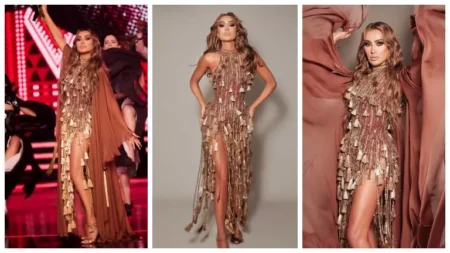 "فستان ذهبي".. أحدث جلسة تصوير جريئة لـ مايا دياب تخطف بها الأنظار