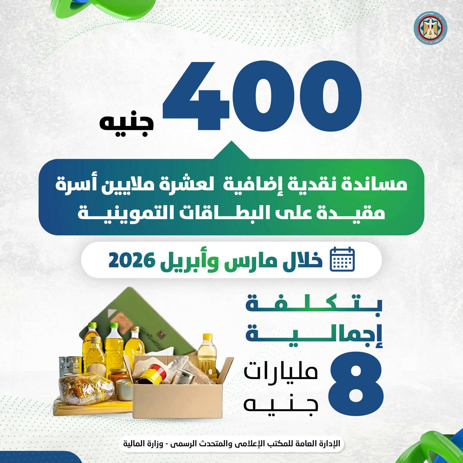 وزير المالية: بدء تطبيق الحزمة الجديدة للحماية الاجتماعية قبل «رمضان» لدعم الفئات الأولى بالرعاية والأقل دخلًا بتكلفة إجمالية 40.3 مليار جنيه 2 وزير المالية: بدء تطبيق الحزمة الجديدة للحماية الاجتماعية قبل «رمضان» لدعم الفئات الأولى بالرعاية والأقل دخلًا بتكلفة إجمالية 40.3 مليار جنيه