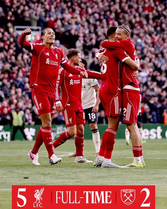 ليفربول يعمق جراح وست هام يونايتد بخماسية في الدوري الإنجليزي