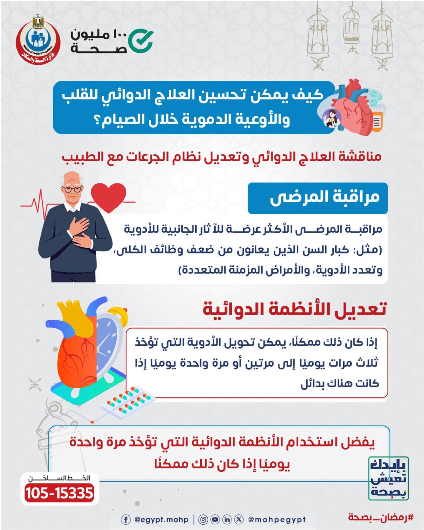 كيف يمكن تحسين العلاج الدوائي لمرضى القلب خلال الصيام؟.. «الصحة» تجيب