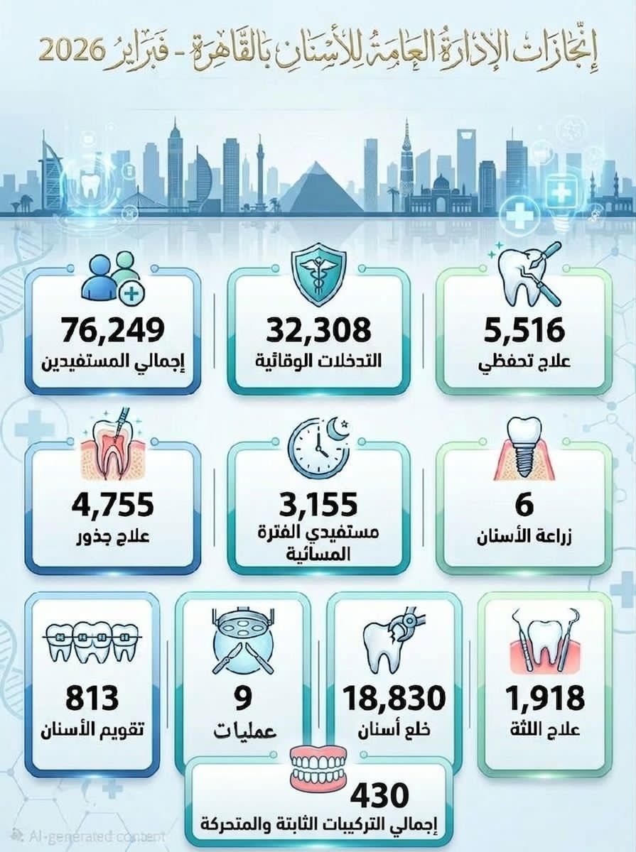 «صحة القاهرة» تعلن تنفيذ 32 ألف تدخل طبي في خدمات طب الأسنان