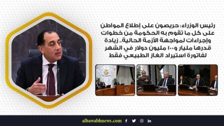 رئيس الوزراء: حريصون على إطلاع المواطن على كل ما تقوم به الحكومة من خطوات وإجراءات لمواجهة الأزمة الحالية.. زيادة قدرها مليار و100 مليون دولار في الشهر لفاتورة استيراد الغاز الطبيعي فقط