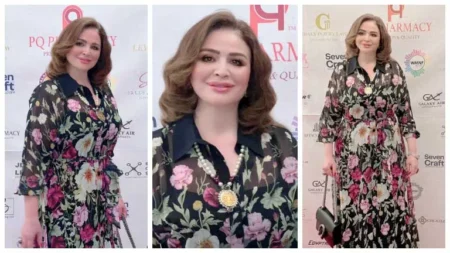 إلهام شاهين تتألق بفستان مزين بالورود تخطف به أنظار الجمهور