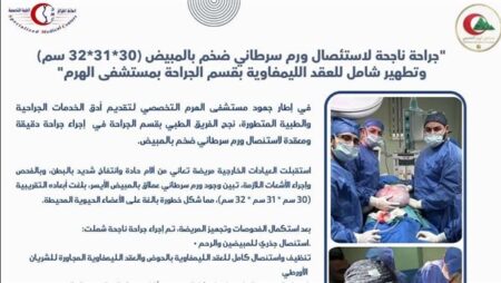 «مستشفى الهرم التخصصي» تجري جراحة دقيقة لاستئصال ورم سرطاني ضخم بالمبيض «مستشفى الهرم التخصصي» تجري جراحة دقيقة لاستئصال ورم سرطاني ضخم بالمبيض