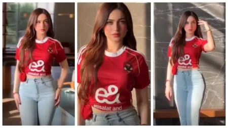 بـ تي شيرت الأهلي.. ياسمين عز تدعم القلعة الحمراء في لقاء القمة بـ تي شيرت الأهلي.. ياسمين عز تدعم القلعة الحمراء في لقاء القمة