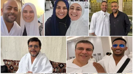 20 صورة لنجوم الفن بملابس الإحرام أثناء أداء مناسك الحج