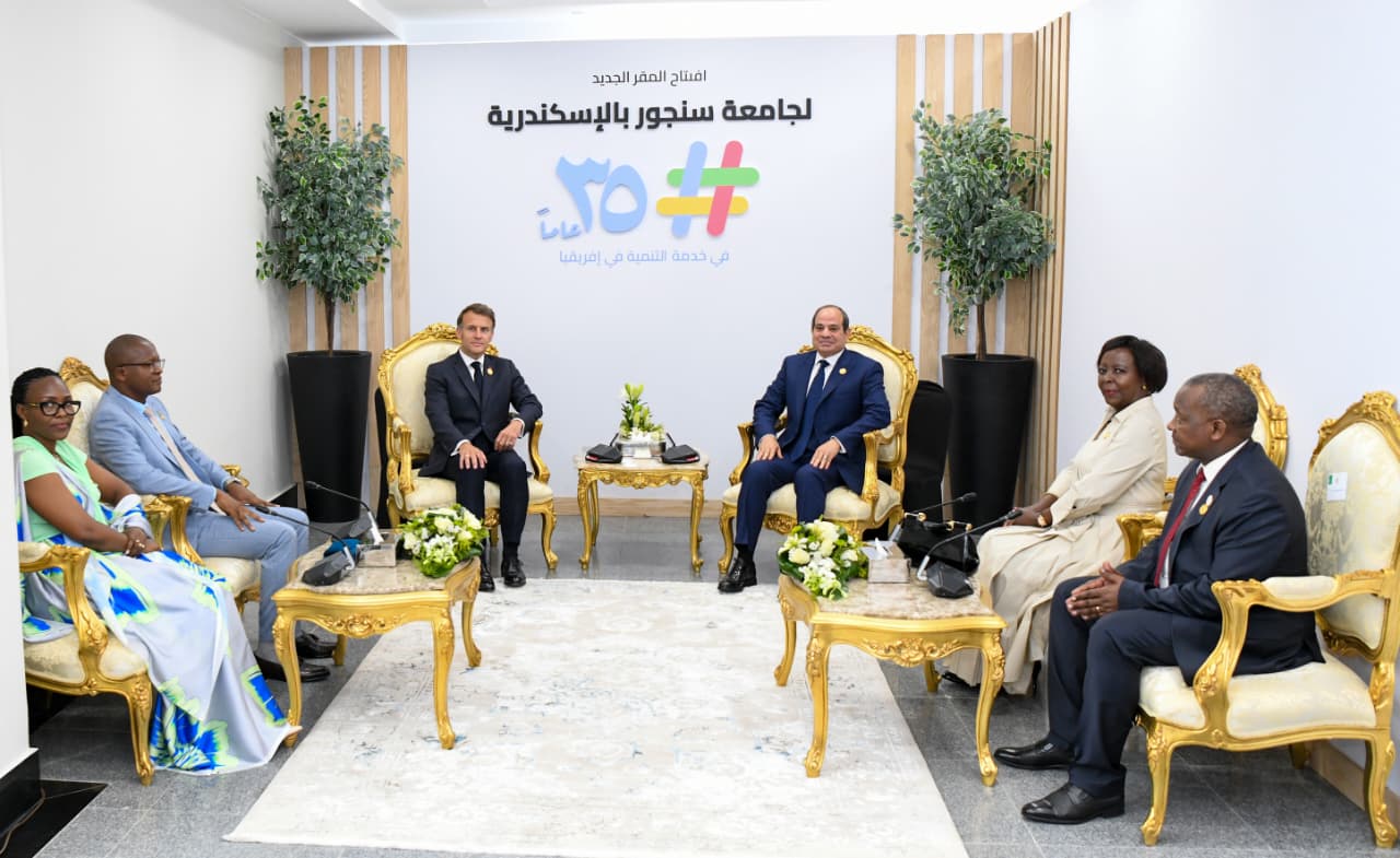 10 صور ترصد افتتاح السيسي وماكرون المقر الجديد لجامعة سنجور ببرج العرب