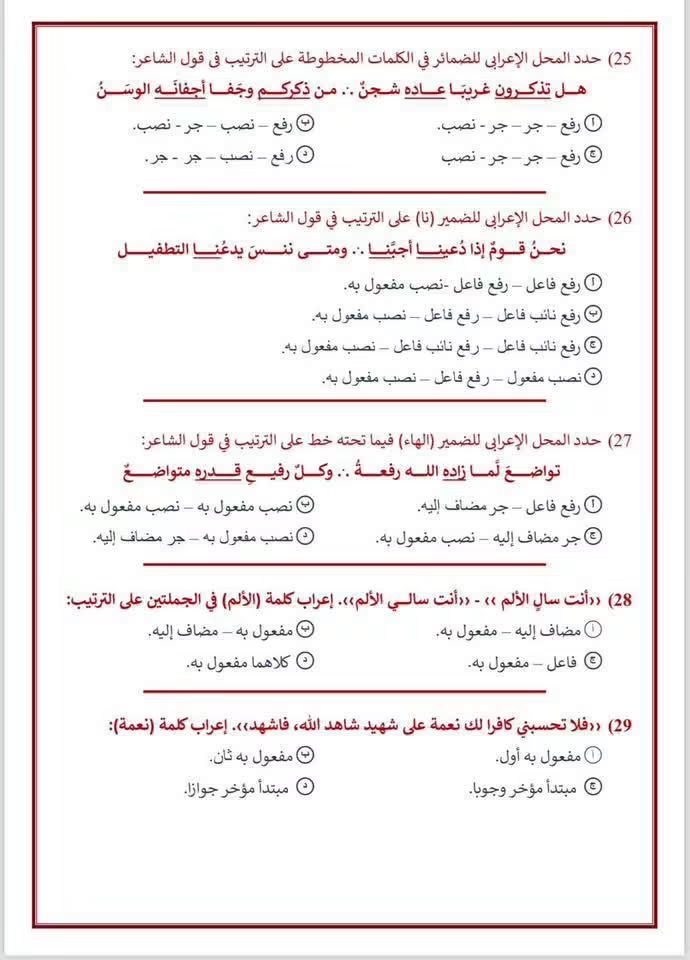 قبل ساعات من الامتحان، المراجعة النهائية لـ50 سؤالًا في النحو للثانوية 2026