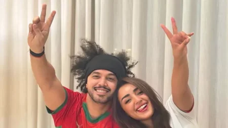 بالصور.. عبد الفتاح الجريني وزوجته يدعمان المغرب أمام البرازيل في المونديال