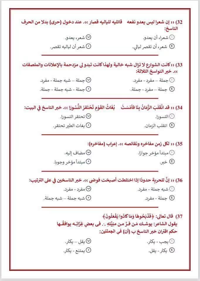 قبل ساعات من الامتحان، المراجعة النهائية لـ50 سؤالًا في النحو للثانوية 2026