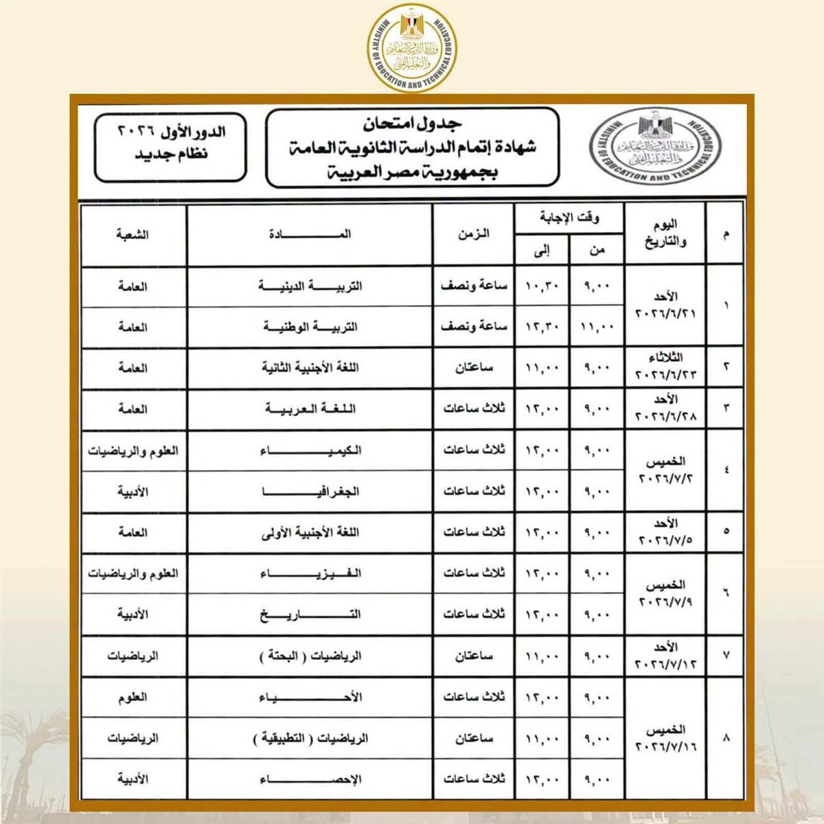 طلاب الثانوية العامة يؤدون امتحان مواد الاقتصاد والإحصاء واللغة الأجنبية الثانية غدا