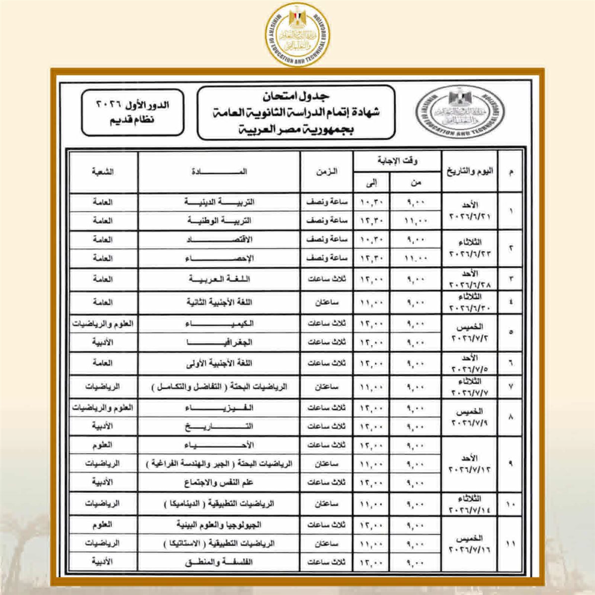 طلاب الثانوية العامة يؤدون امتحان مواد الاقتصاد والإحصاء واللغة الأجنبية الثانية غدا